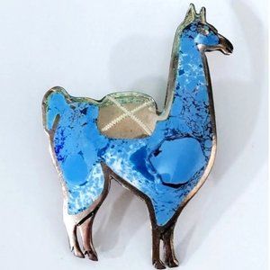 Vintage Handmade Peru925 Alpaca Llama Enamel CMC Silver Pin Lapel Hanger…